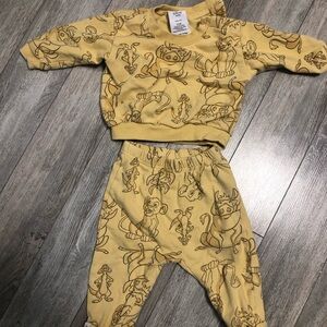 12 Months Yellow Disney Print Baby Sweatshirt & Pants Set